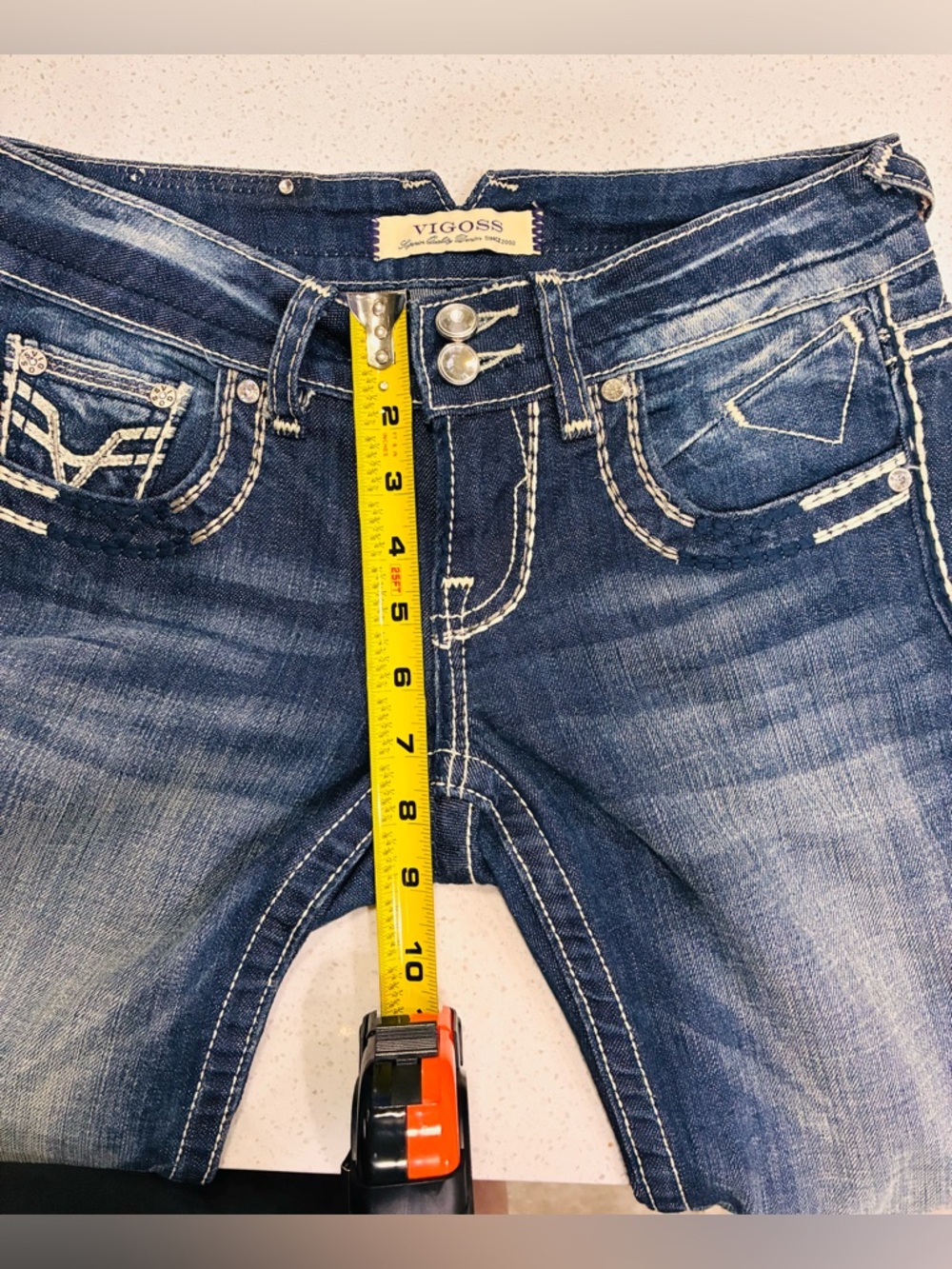 Vigoss Low Rise Straight Leg Jeans 28x32 Dark Blue Wash Stretch Y2K Women’s EUC - Picture 12 of 13